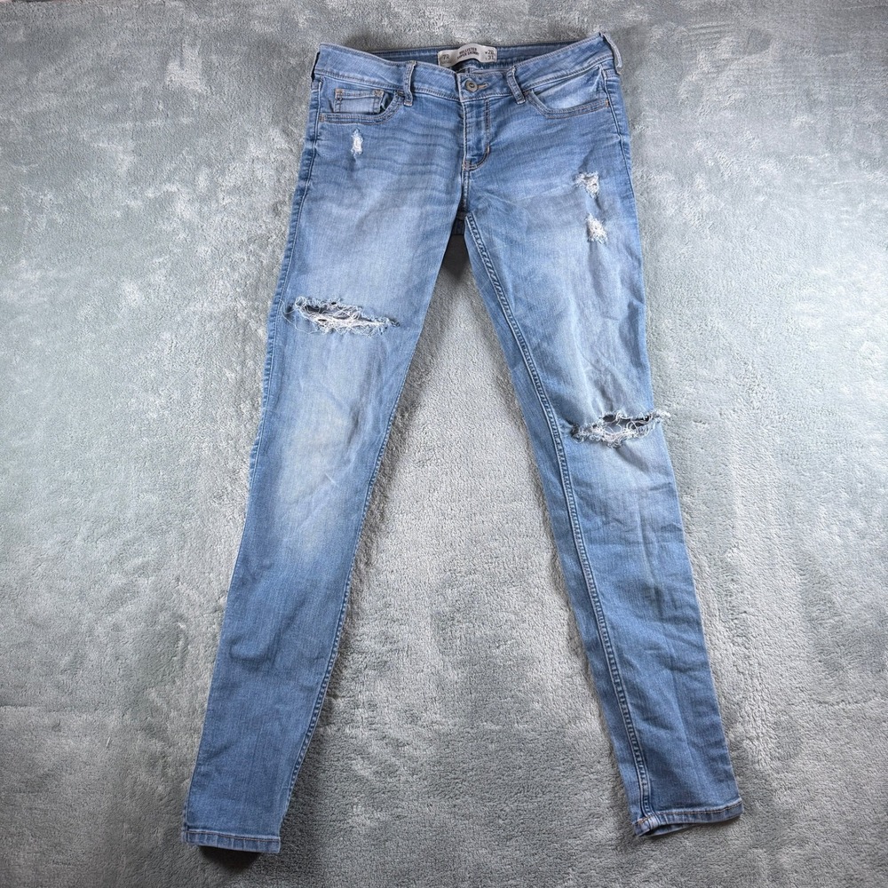 Hollister Super Skinny Distressed Ripped‎ Jeans Light Wash 7R W28 L31 Low Rise